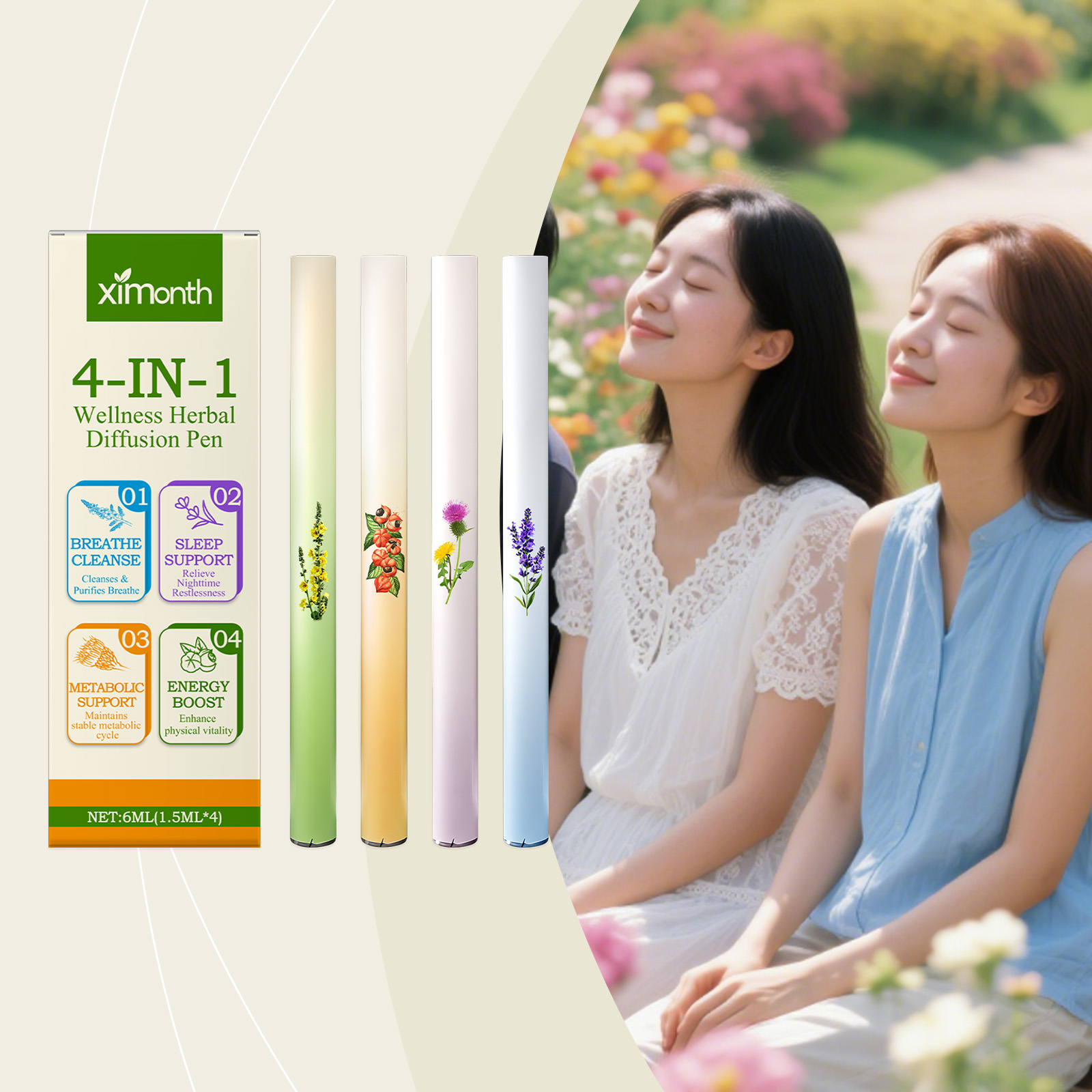 Herbal Wellness For You - 4-in-1 kruidenergie-combostick Natuurlijke wellnessondersteuning Focus Stemmingsbalans